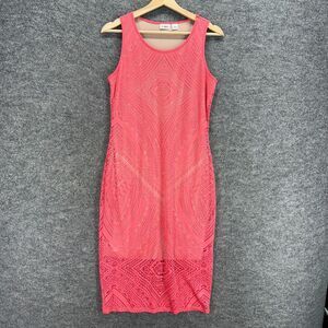 Cato Dress Women M Medium Pink Geometric Crochet Sheath Midi Lined Sleeveless